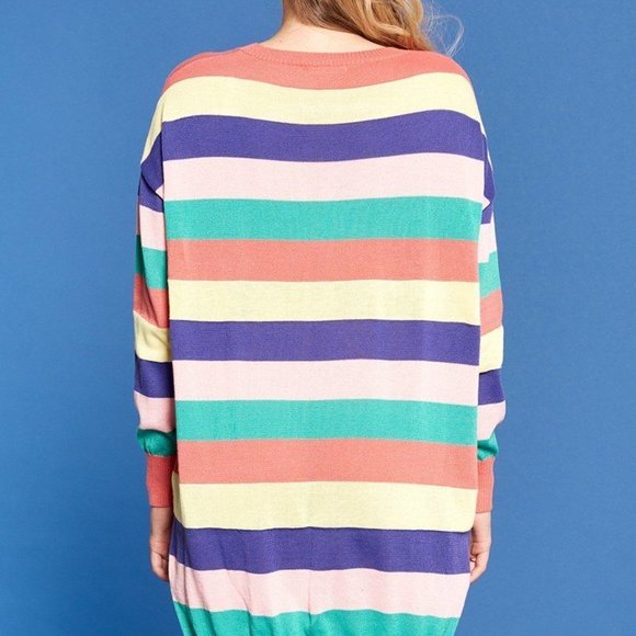 Women's Multi-Colored Striped Knit Long Sleeves Round Neck Sweater Dress NWT - Picture 2 of 6